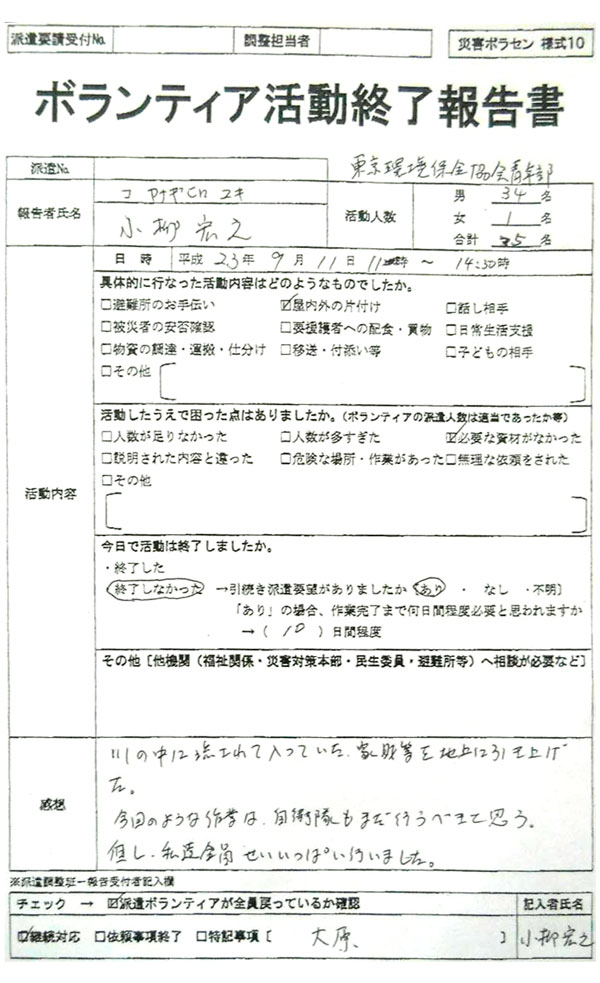 ボランティア活動終了報告書